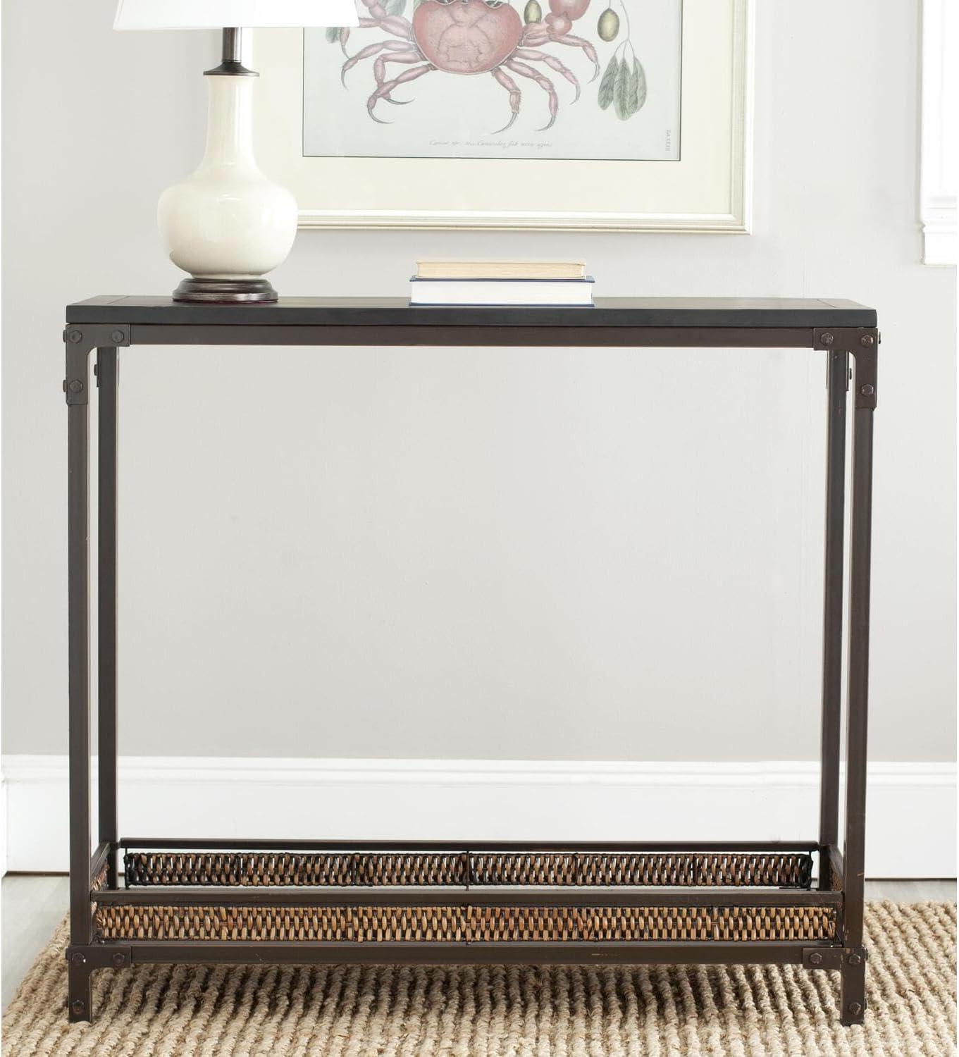 Dinesh Console Table With Storage Shelf - Black/Dark Walnut - Safavieh