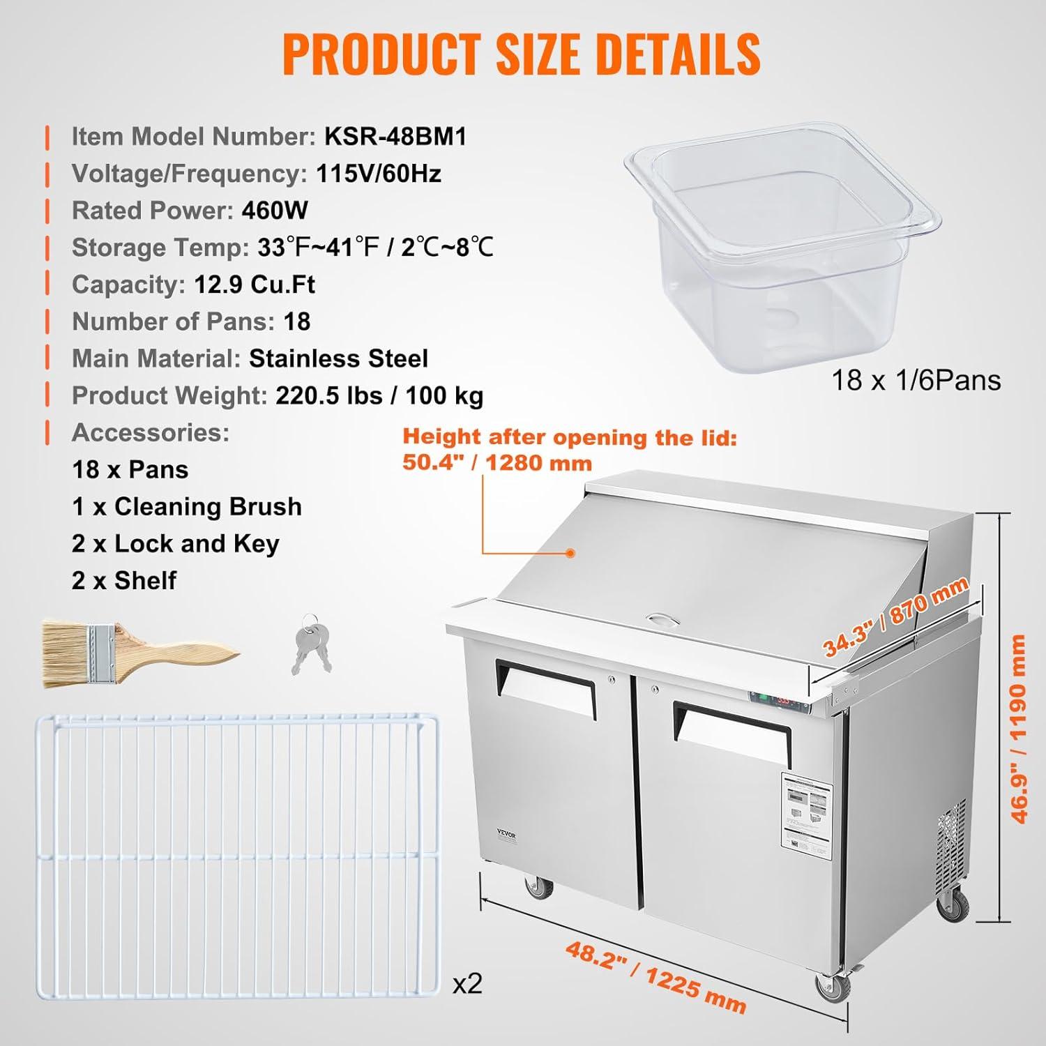 48" Stainless Steel Commercial Sandwich & Salad Prep Table