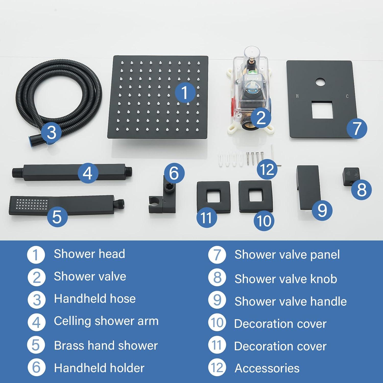 Matte Black 8-Inch Rainfall Shower System with Handheld Spray