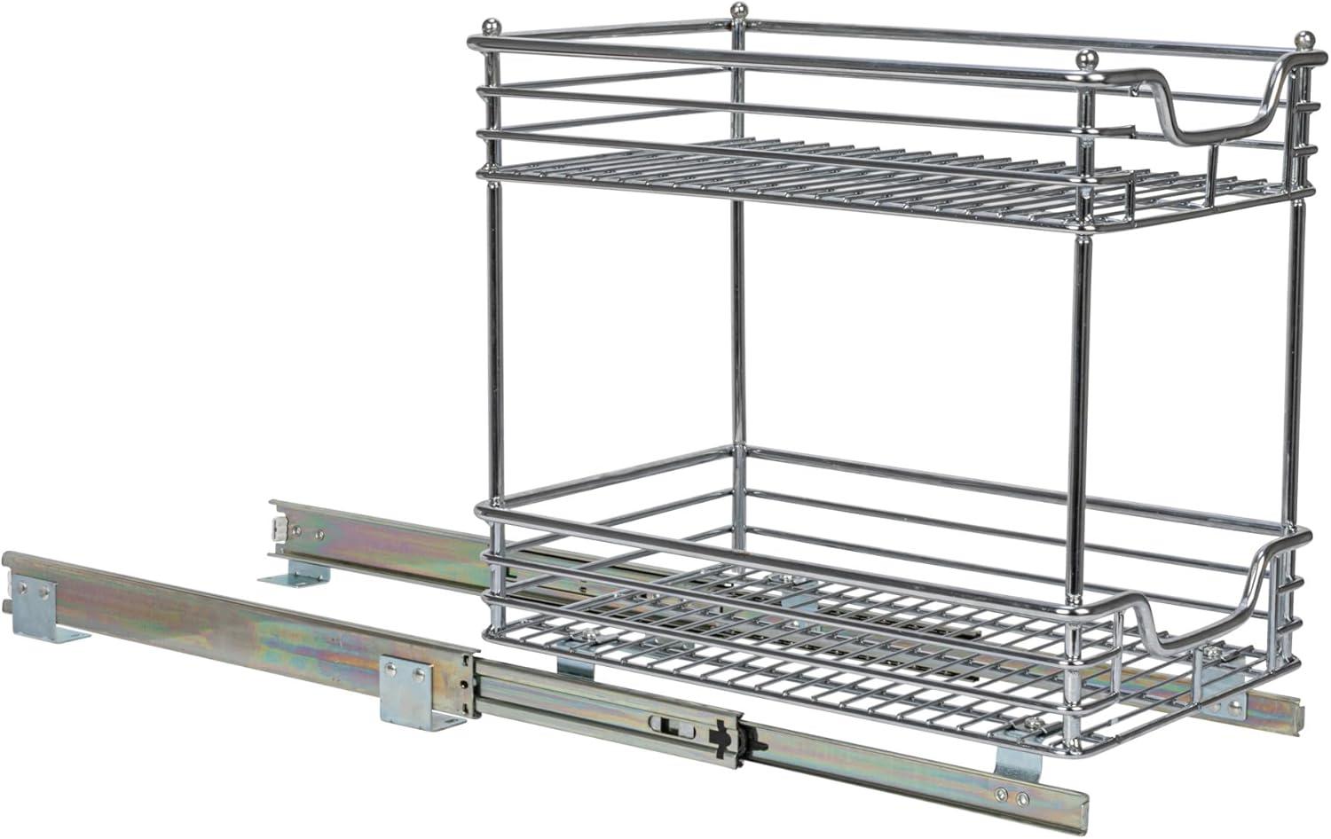 Household Essentials Glidez Multipurpose Chrome-Plated Steel Pull-Out/Slide-Out Storage Organizer for Under Cabinet Use - 2-Tier Design - Fits Standard Size Cabinet or Shelf, Chrome