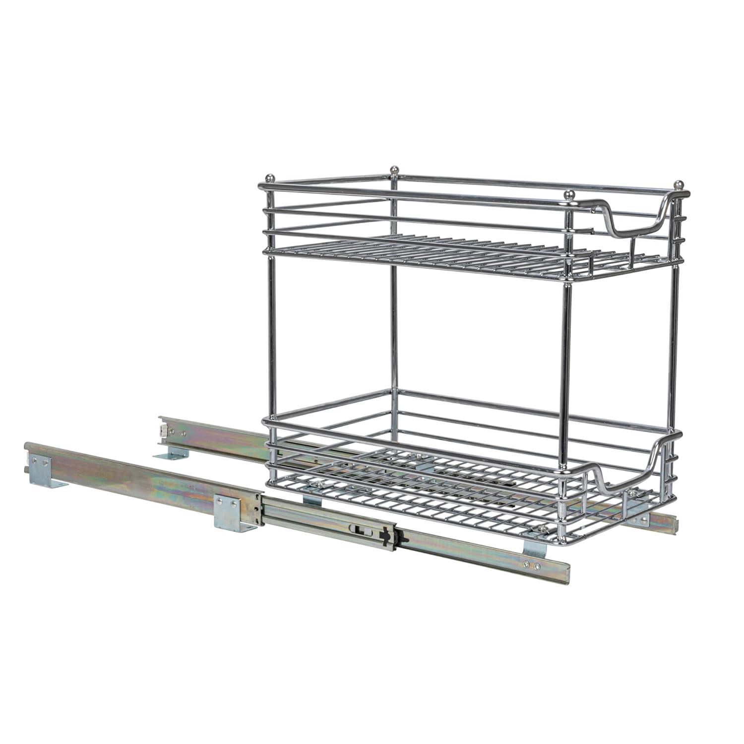 Glidez Multipurpose Chrome-Plated Steel Pull-Out/Slide-Out Storage Organizer for Under Cabinet Use - 2-Tier Design - Chrome