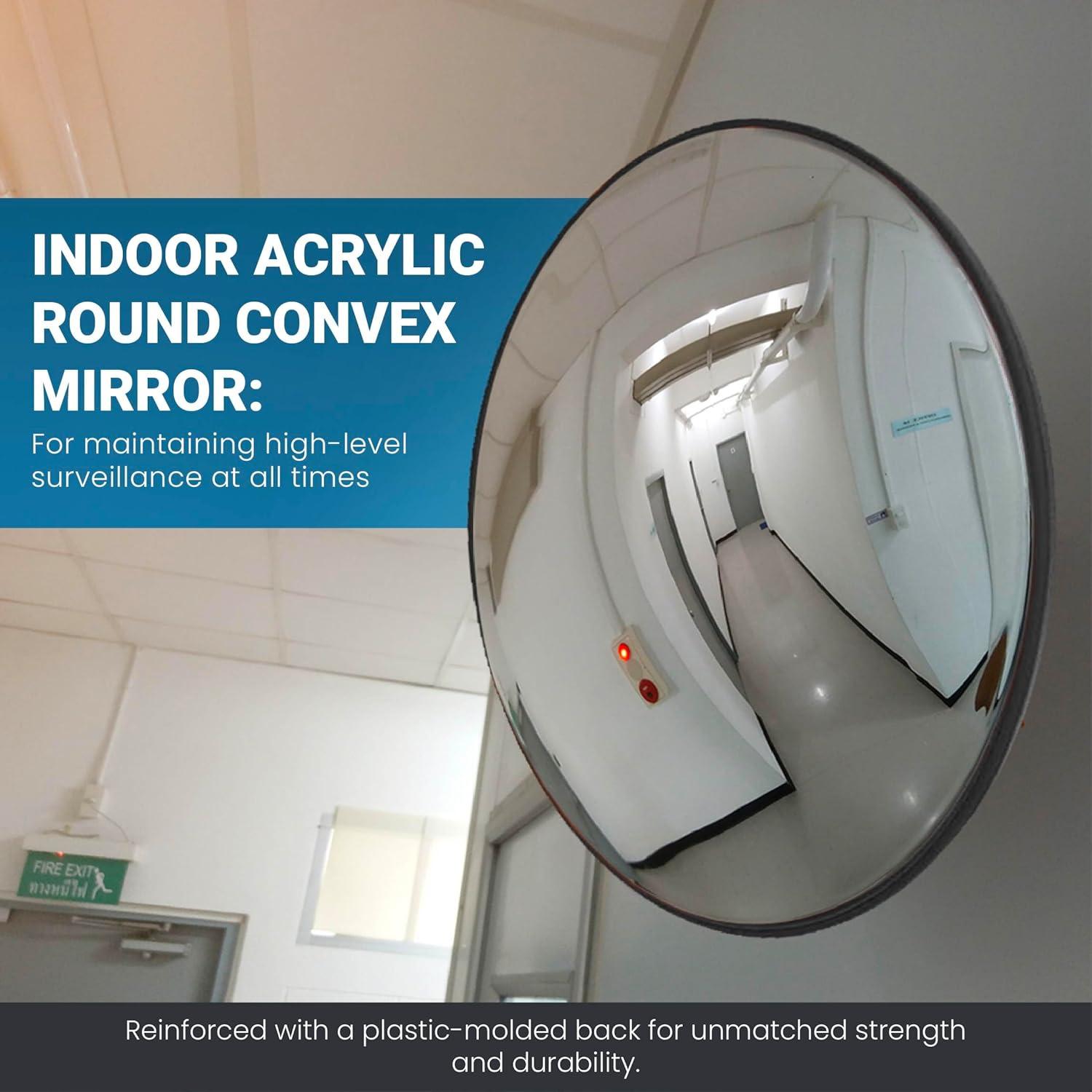 12â€ Acrylic Convex Mirror, Round Indoor Security Mirror for the Garage Blind Spot, Store Safety, Warehouse Side View, and More, Circular Wall Mirror for Personal or Office Use - Vision Metalizers