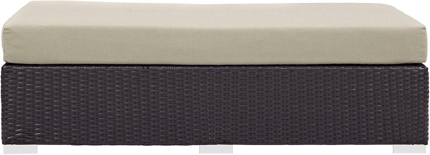 Modway Convene Rectangle Fabric Rattan Patio Ottoman in Espresso/Beige