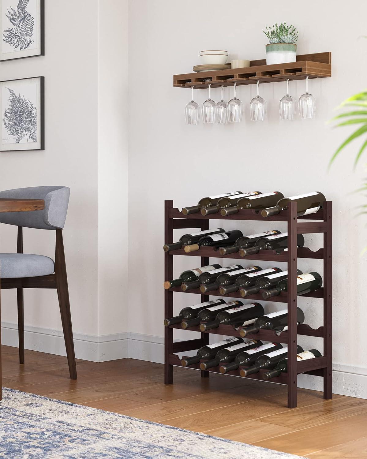 Espresso Bamboo 5-Tier 30-Bottle Freestanding Wine Rack