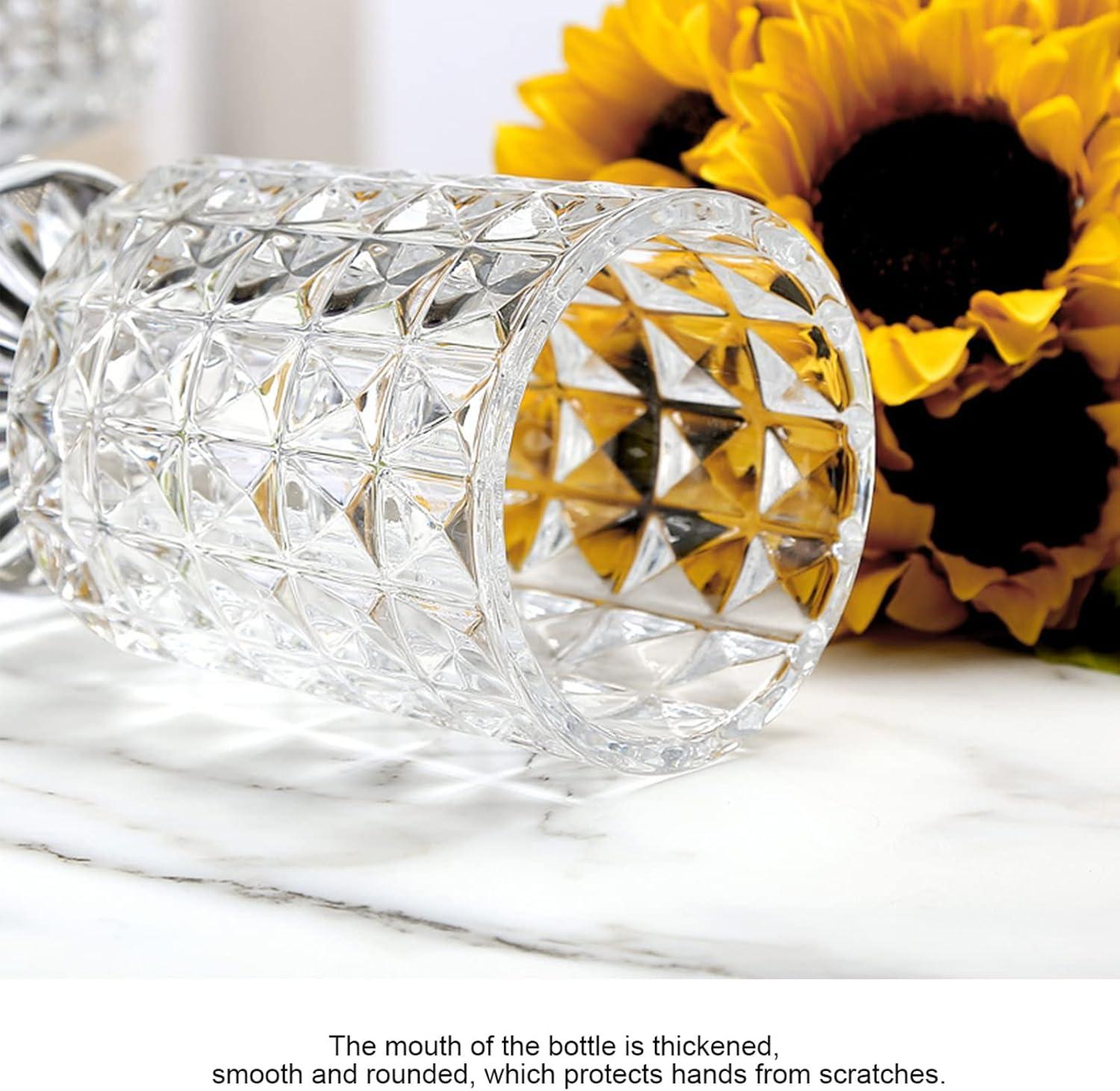 7 Inch Modern Glass Vase with Embossed Ribbed Base - Clear Hydroponic Design for Home Decor, Weddings Party Living Room, Dining Table Floral Arrangement Centerpiece