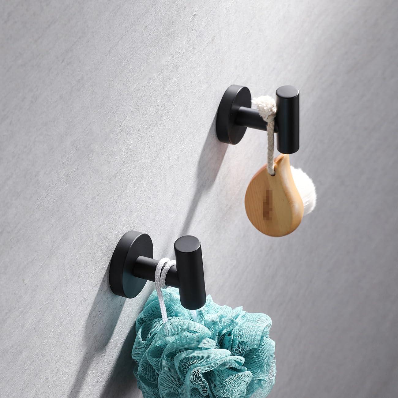 Paquete de 2 Ganchos para Toallas, Color Negro Mate SUS304, Abrigo de Acero Inoxidable, Gancho para Ropa, Gancho de Pared Moderno para Baño, Cocina, Garaje, Hotel, Montado en la Pared