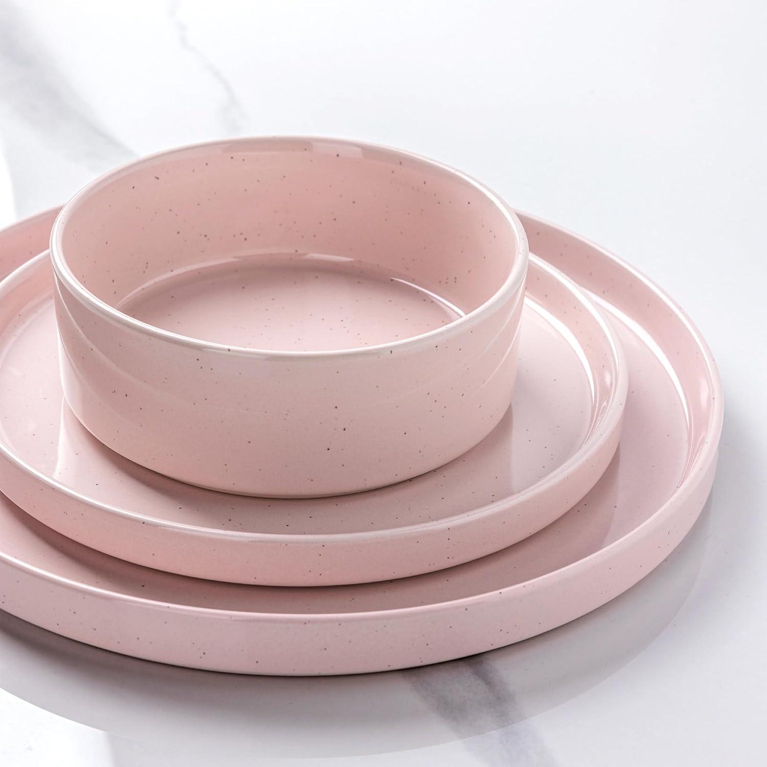 Hokku Designs 6-Person Dinnerware Set, 18-Piece Speckled Plate and Bowl Set