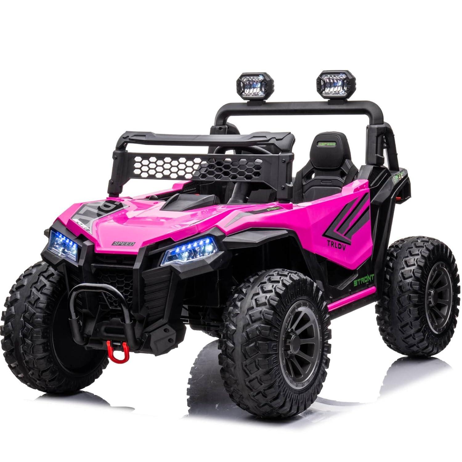 SUSIELADY 24V 2 Plazas Ride-On UTV para Niños, Coche Eléctrico con Control Remoto, Suspensión en las 4 Ruedas, Música, Almacenamiento, Camión de Juguetes Al Aire Libre para Niños Niñas a Partir de 3 Años, Rosa