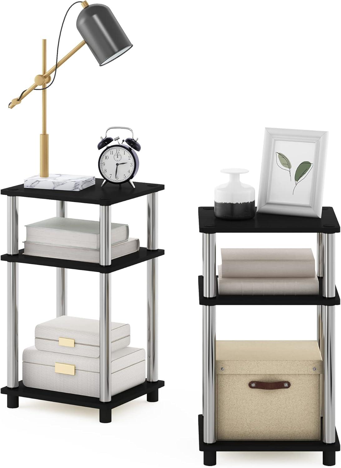 Americano and Chrome 3-Tier Wood and Metal End Table Set