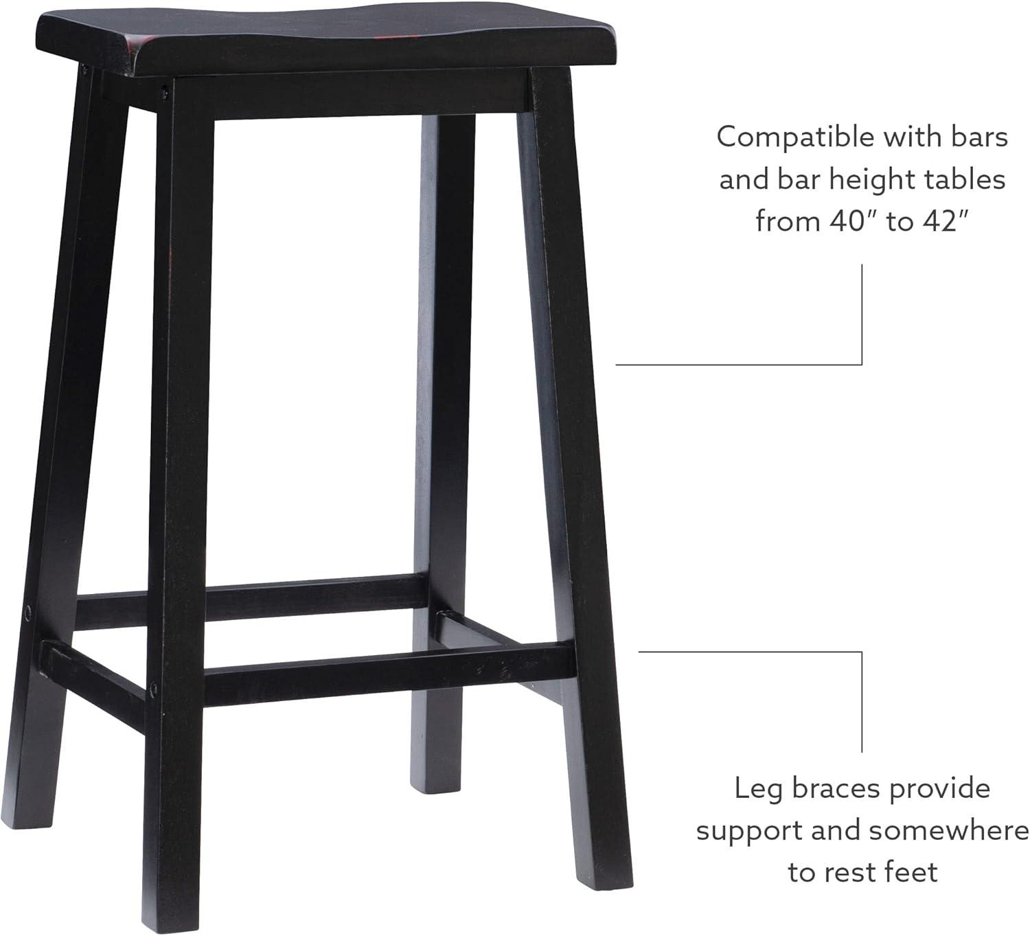 Linon Beamon 29" Sturdy Wood Backless Saddle Seat Bar Stool in Antique Black