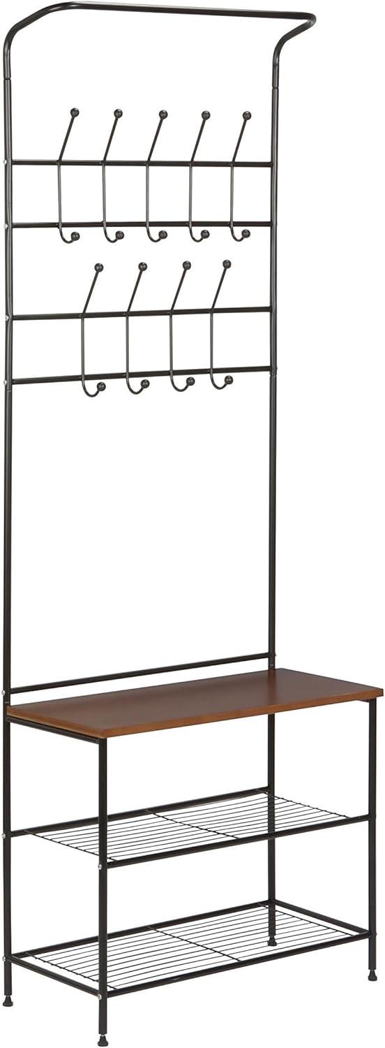 Versatile Black Metal Entryway Storage Valet with Bench and Hooks