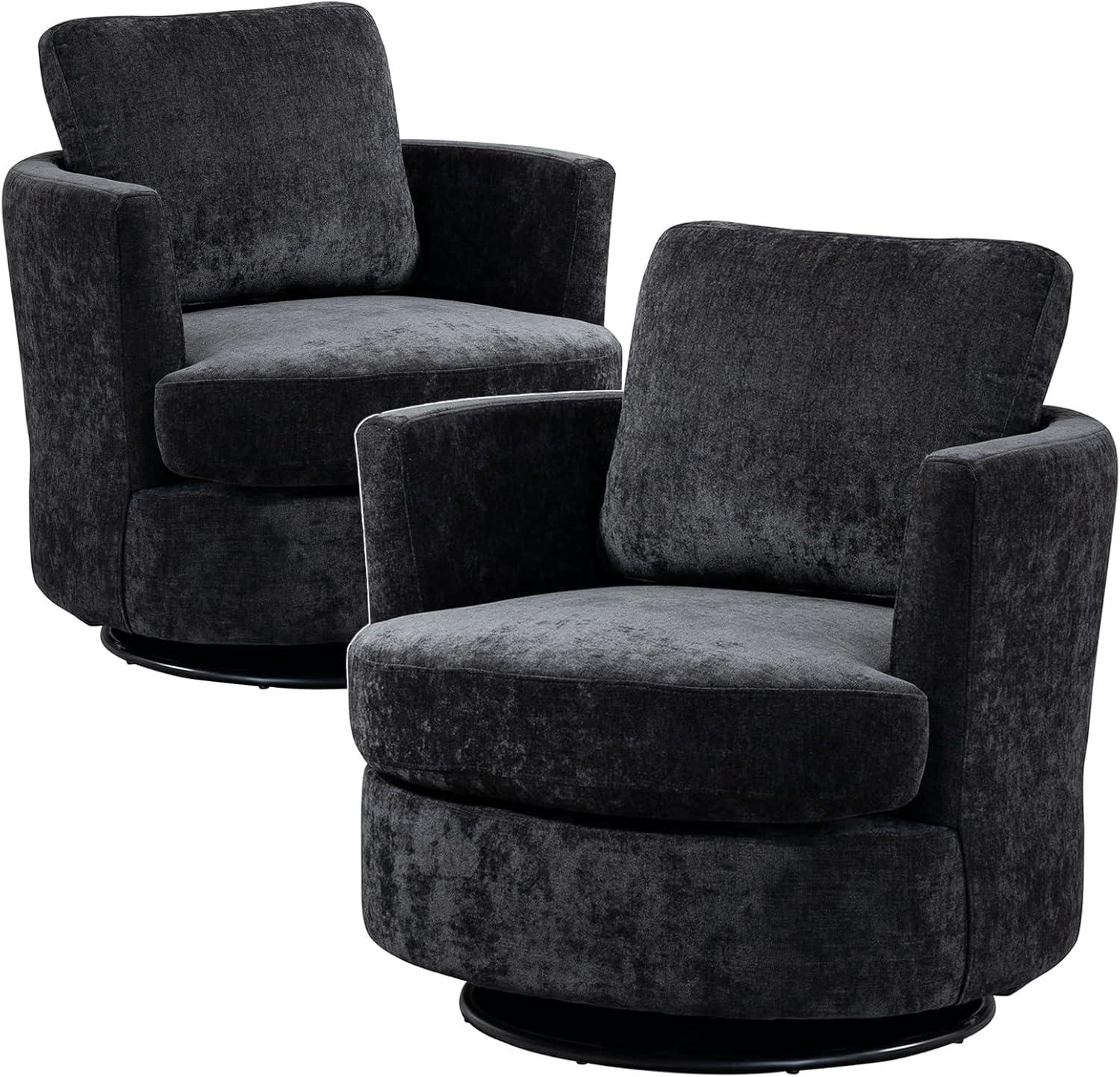 Modern Upholstered  Swivel Barrel Chair(Set Of 2) Black