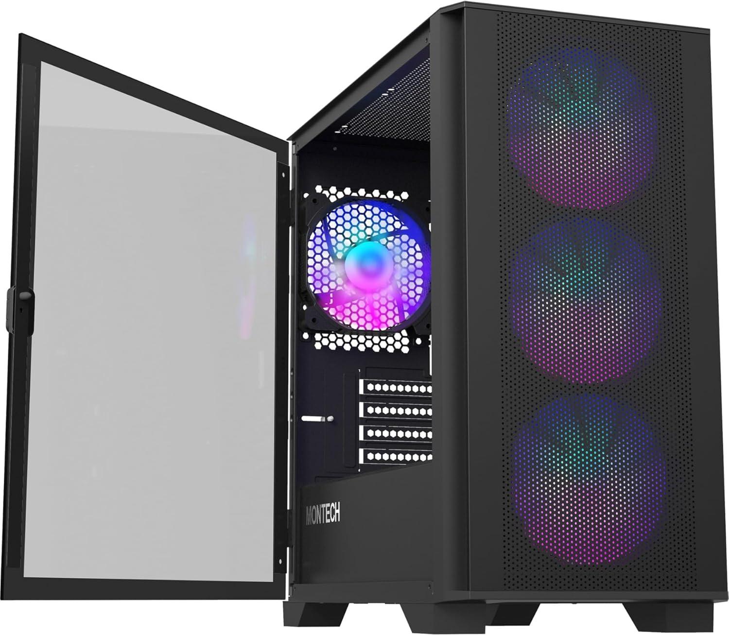 Montech Black Micro-ATX Tower with ARGB Fans and Tempered Glass