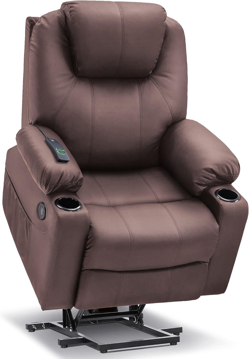 Brown Faux Leather Massage Recliner with USB Ports