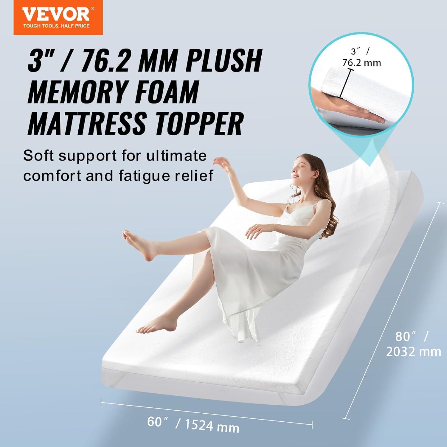 Queen Size White Gel Memory Foam Mattress Topper