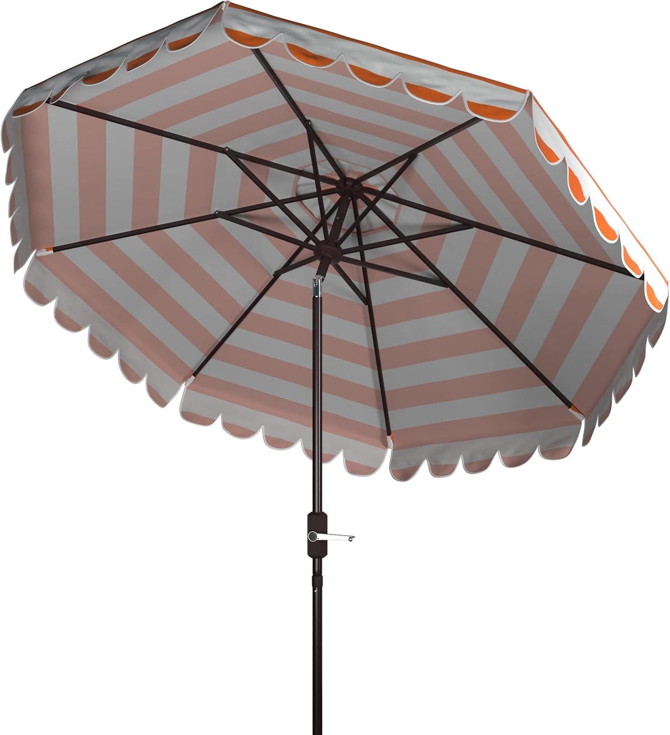 Maui Single Scallop Striped 9Ft Crank Push Button Tilt Umbrella - PAT8011 - Orange - Safavieh