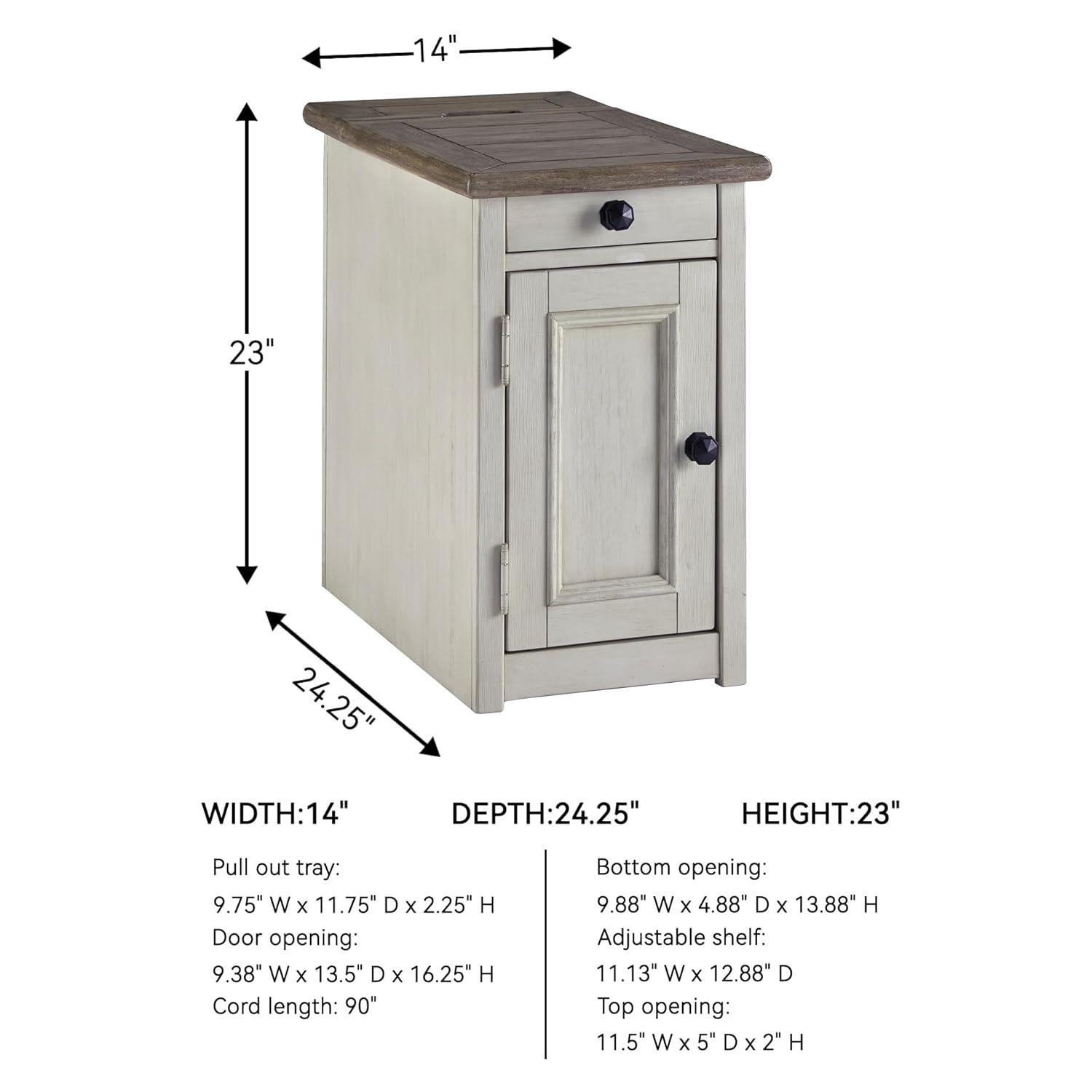 Signature Design by Ashley Bolanburg Chair Side End Table Brown/White: Vintage Style, USB Ports, Storage Cabinet