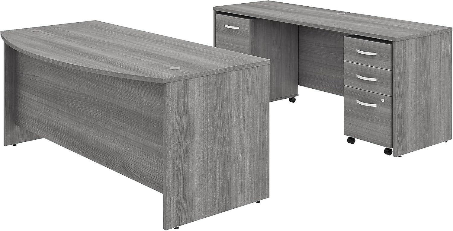 Studio C 72W x 36D Bow Front Desk and Credenza with Mobile File Cabinets