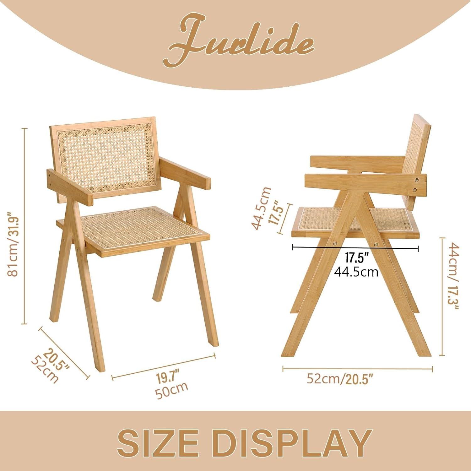 Galaxera Set of 2 Rattan Accent Chairs Century Dining Armchair Bamboo Frame Kitchen