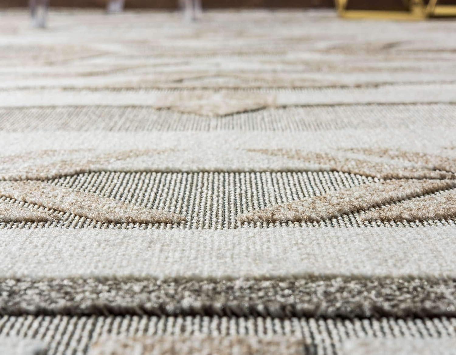 Beige and Brown Rectangular Striped Outdoor Rug