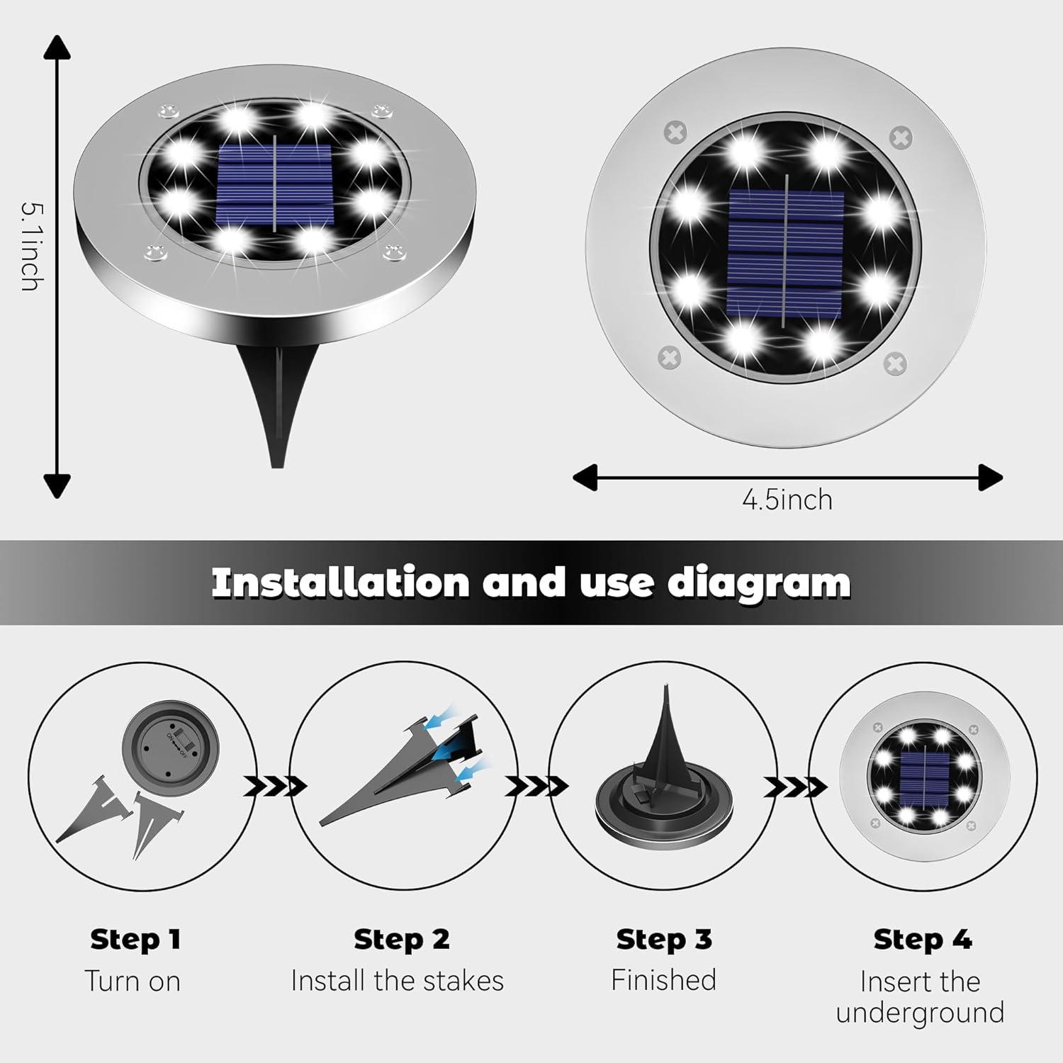 12-Pack Silver LED Solar Pathway Lights