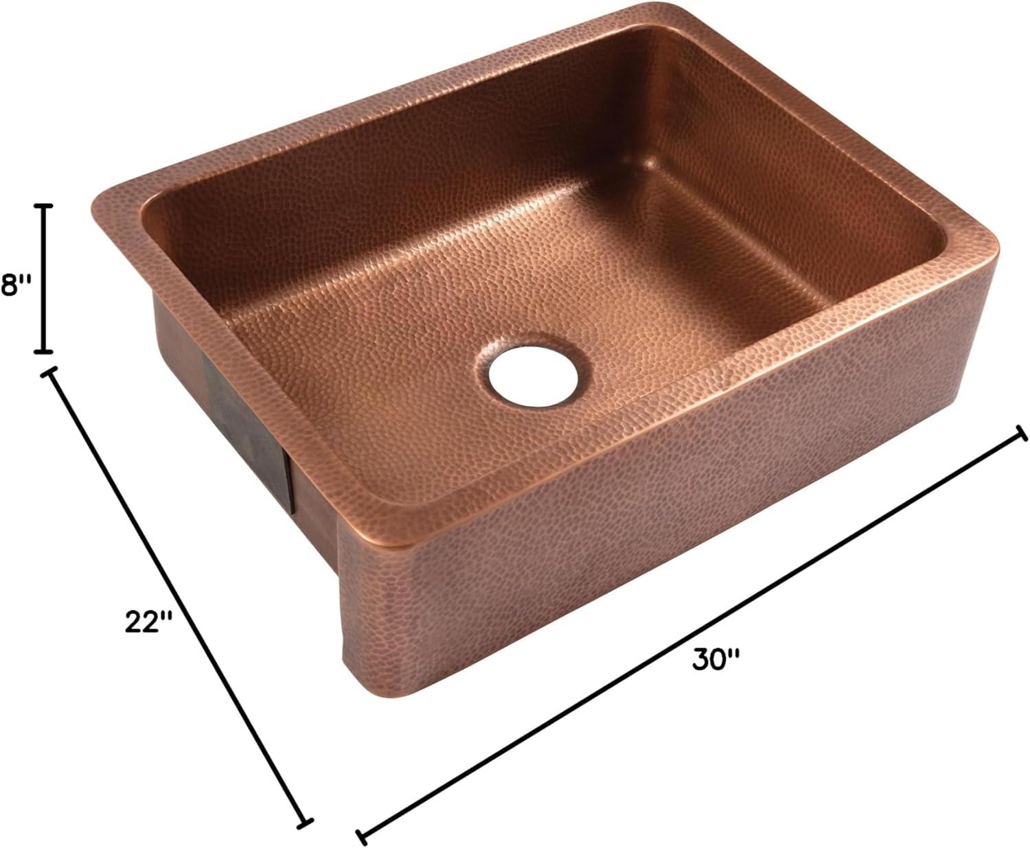 Lange Copper 30" Single Bowl Farmhouse Apron Front Undermount Kitchen Sink