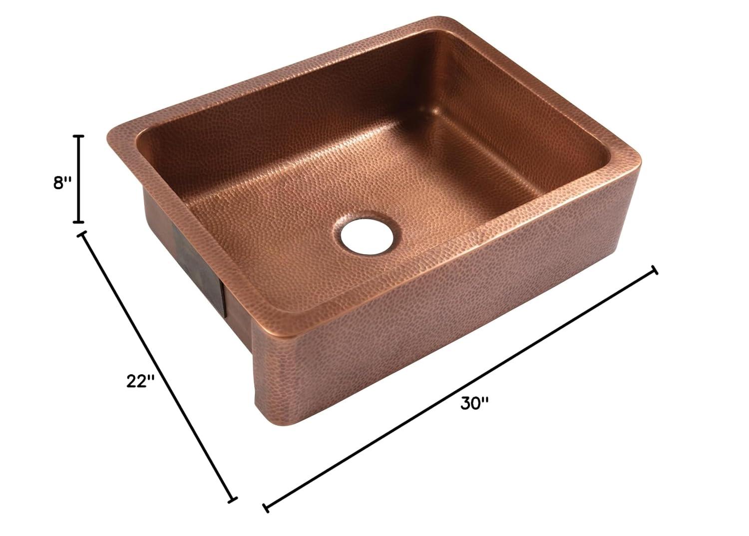 Lange Copper 30" Single Bowl Farmhouse Apron Front Undermount Kitchen Sink