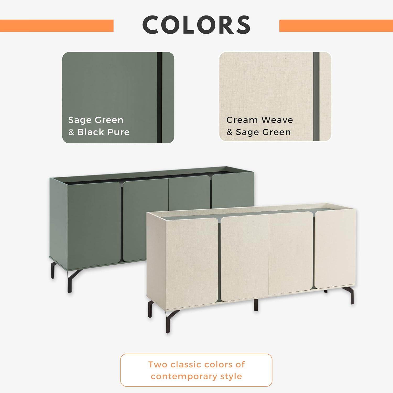 Cream Weave & Sage Green Modern Sideboard Buffet with Metal Legs