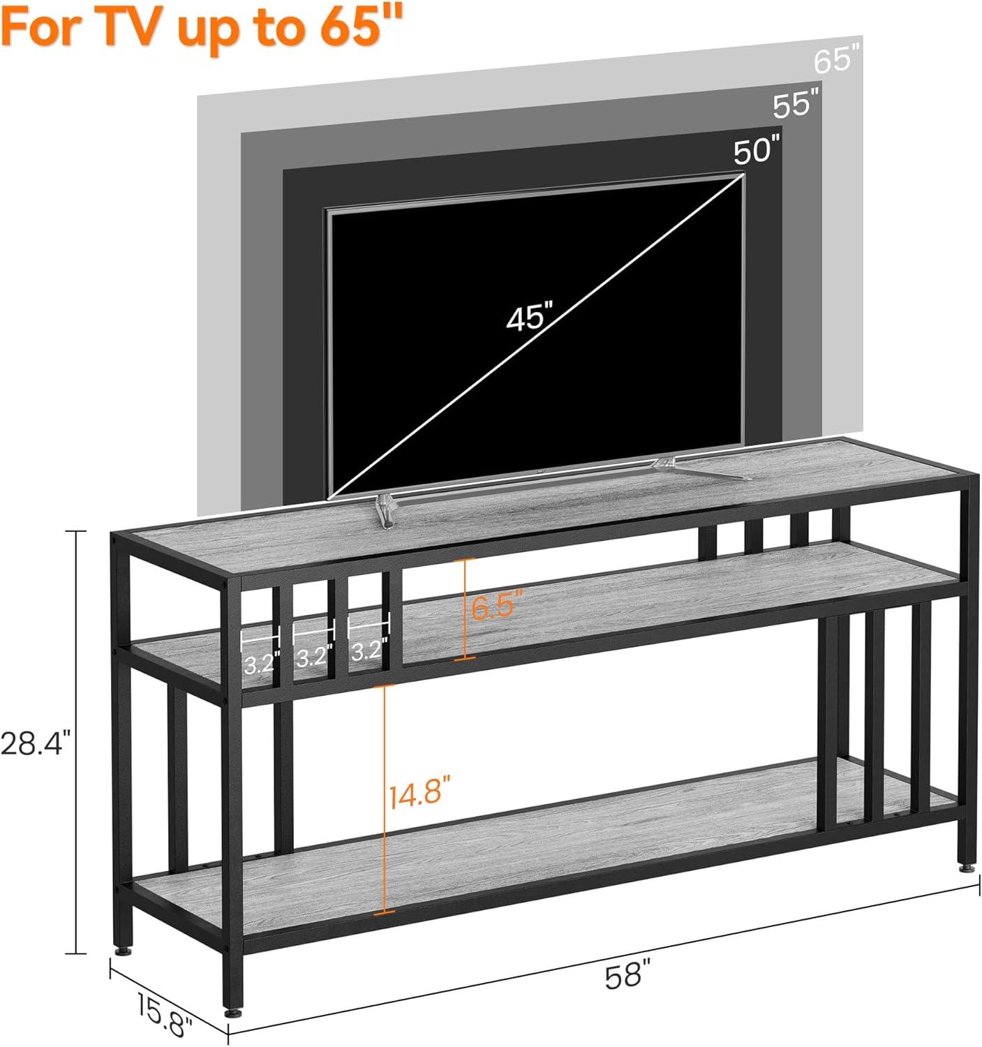 GarveeHome 58'' TV Stand for TV up to 65 Inches, Entertainment Center with Open Storage Shelves, TV Media Console Table with Quadruple-Tube Support for Living Room, Bedroom - 58" Grey