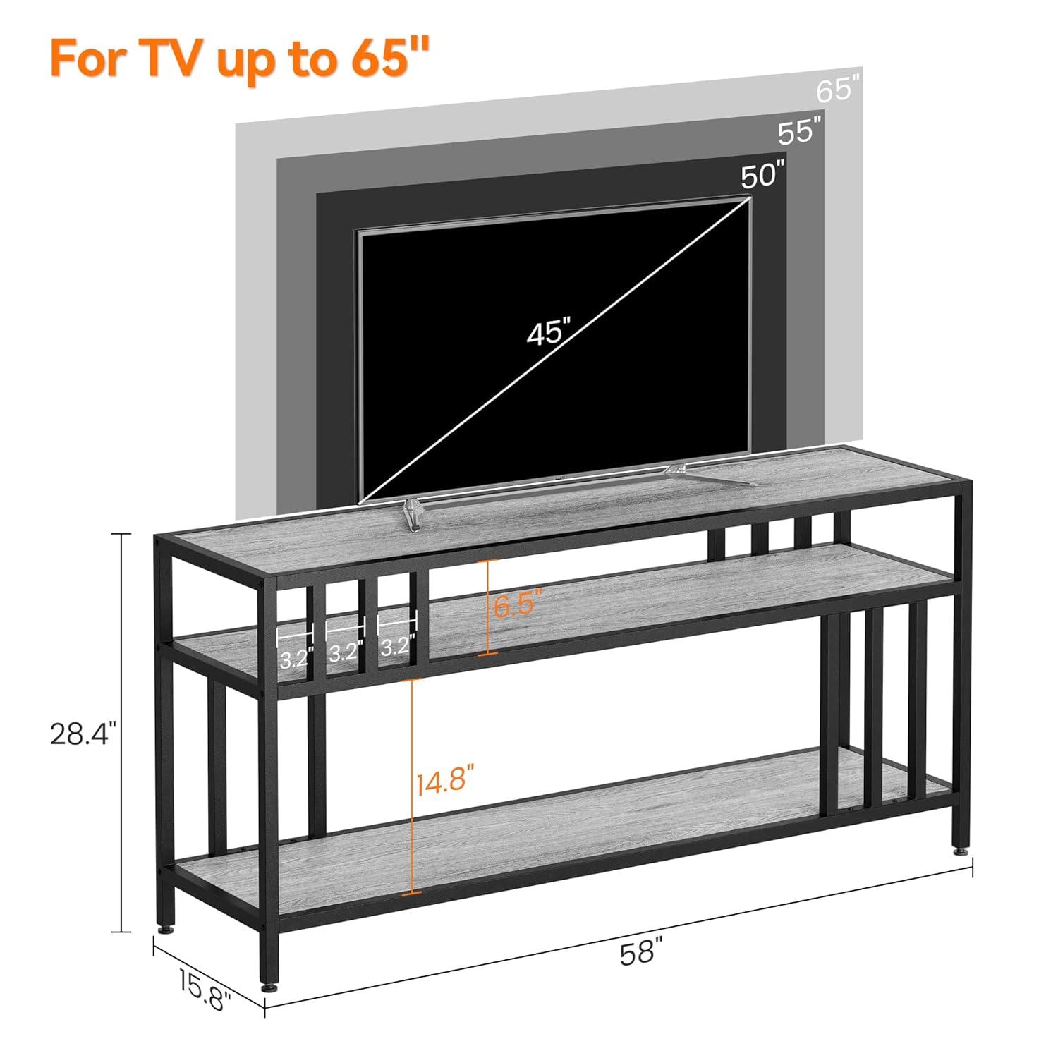 GarveeHome 58'' TV Stand for TV up to 65 Inches, Entertainment Center with Open Storage Shelves, TV Media Console Table with Quadruple-Tube Support for Living Room, Bedroom - 58" Grey