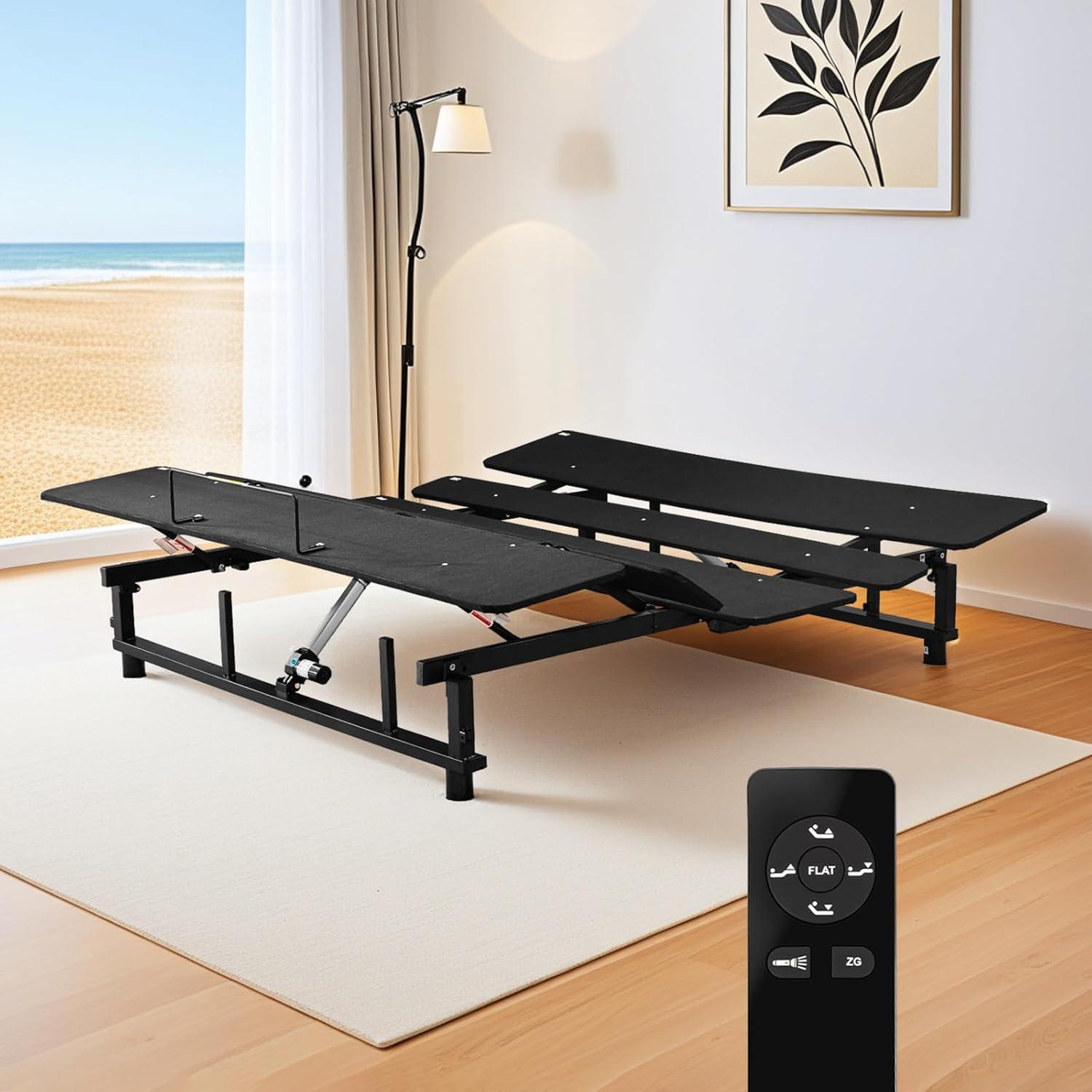Alwyn Home Adjustable Bed Base Frame Bed Frame With Head And Foot Incline Wireless Remote Zero Gravity Quiet Motor Black Queen