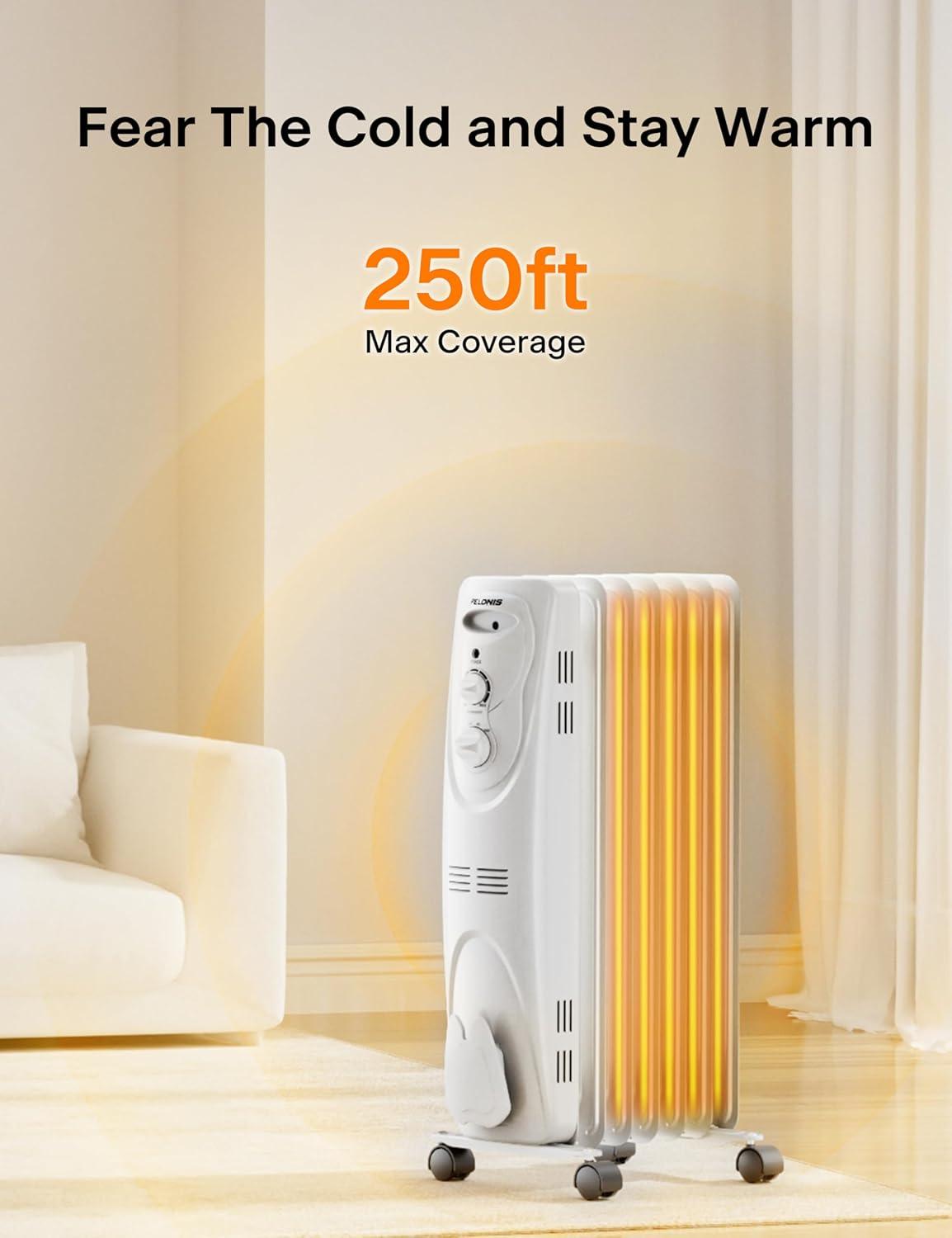 White Electric Oil-Filled Radiator Heater with Thermostat