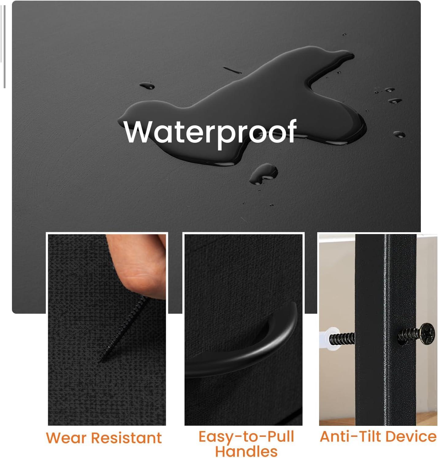 CONCETTA Cómoda de Tela 2, Mesita de Noche Ajustable de 20 Pulgadas con Cajones para Dormitorio, Entrada, Armario, Negro