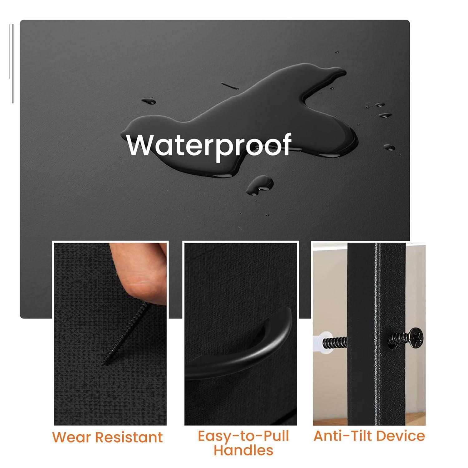 CONCETTA Cómoda de Tela 2, Mesita de Noche Ajustable de 20 Pulgadas con Cajones para Dormitorio, Entrada, Armario, Negro