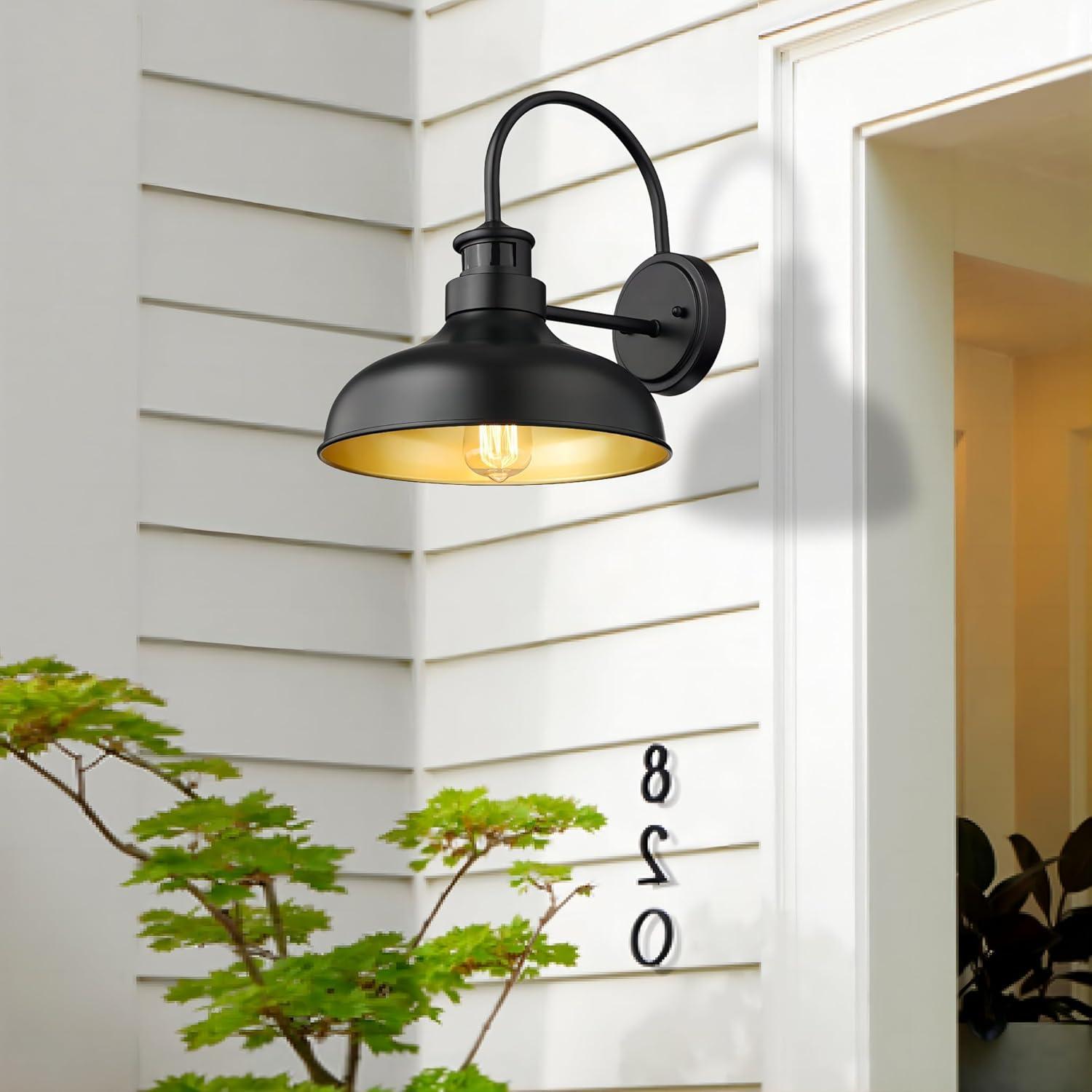 Bestshared Motion Sensor Farmhouse Wall Lights, Dusk to Dawn Wall Sconce, Exterior Wall Lighting Fixture, Outdoor Barn Lights, Porch Gooseneck Wall Mounted Light (1 Pack)