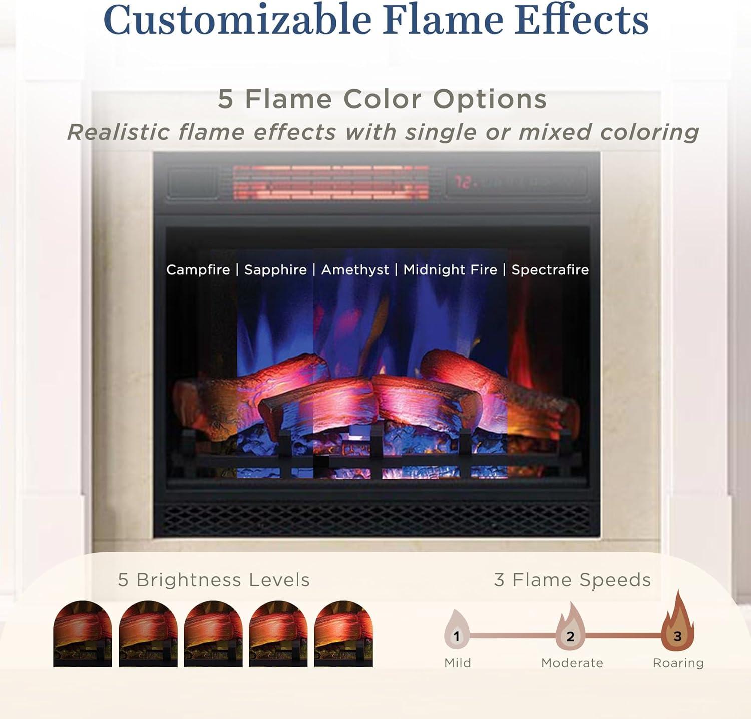 Country Living Belhaven 74 Inch Bookcase Mantel Package | 23 Inch Smart Electric Fireplace Insert Heater