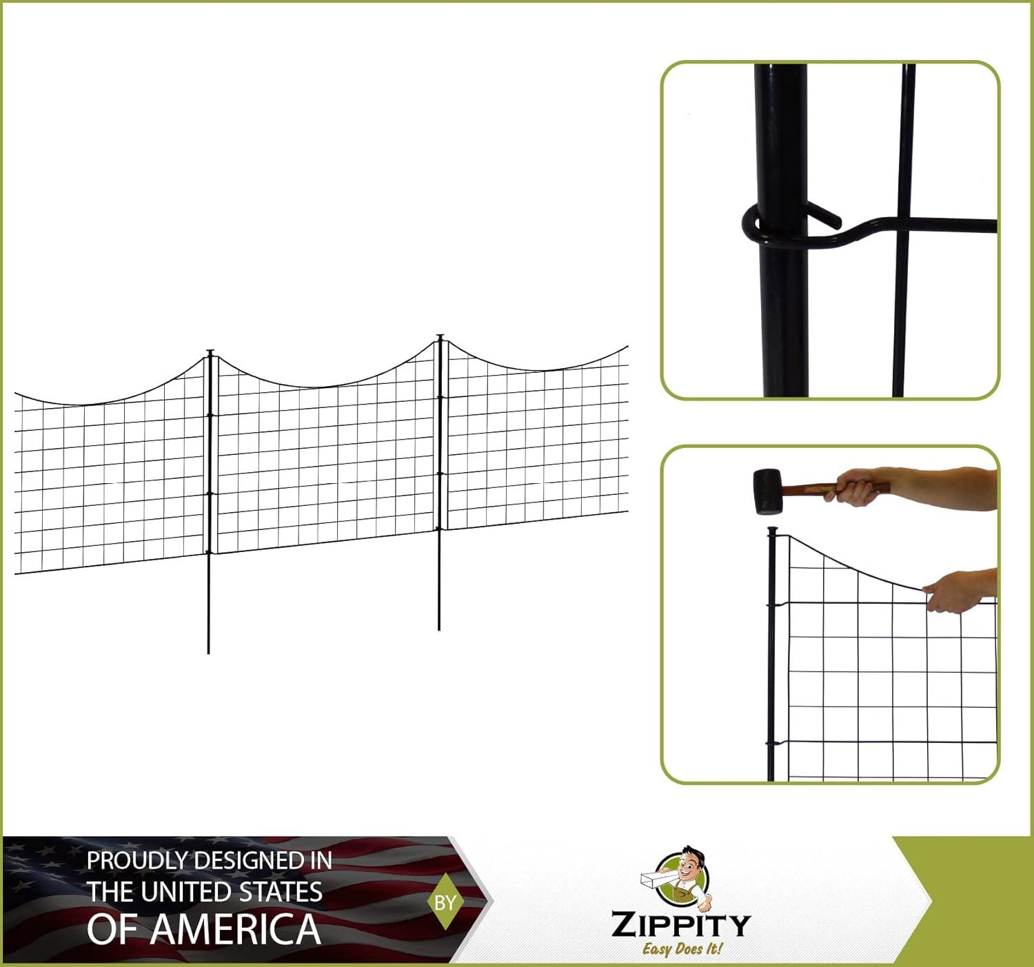25in H (5 Fence Panels) No Dig Easy Install Zippity Black Metal Fence, Decorative Fence Ideal for Garden Fencing For Dogs, Temporary Fence or Garden Fence Animal Barrier, WF29001