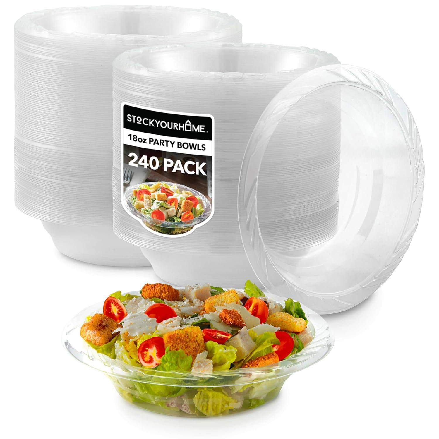 Elegant Clear Disposable Plastic Bowls for Parties, 18 oz, 240 Count
