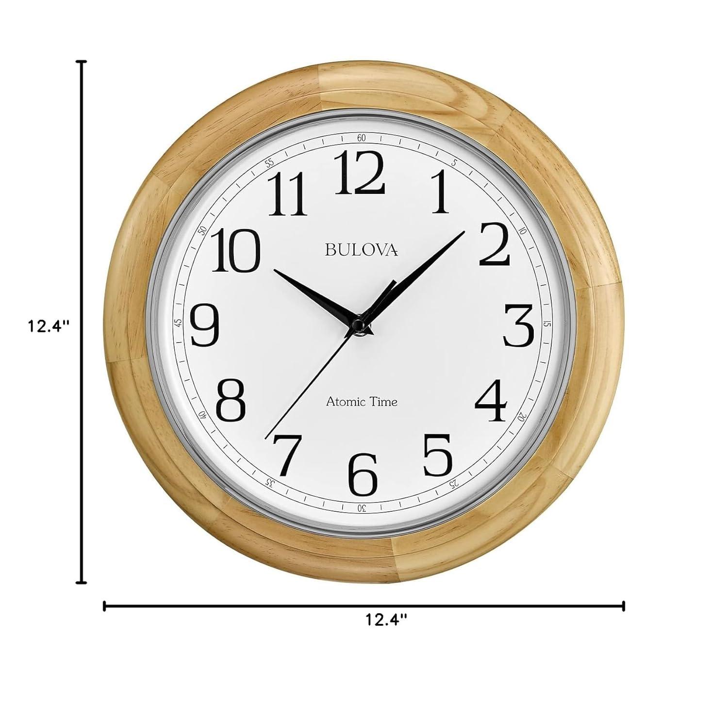 Bulova Clocks Atomic Time  Analog Quartz Wall Clock, Warm Brown Cherry