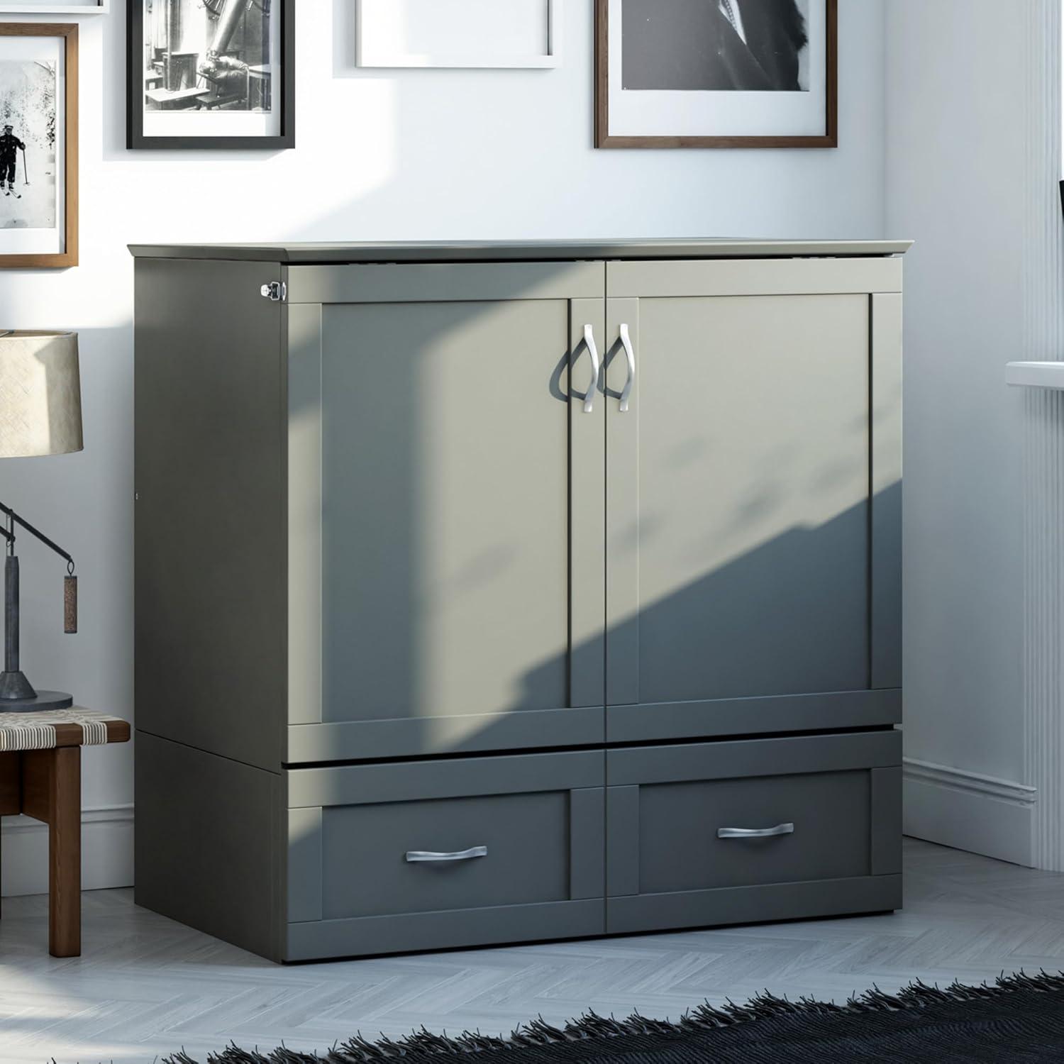 AFI Hamilton Twin XL Solid Wood Murphy Bed Chest with Built-In Charger in Gray