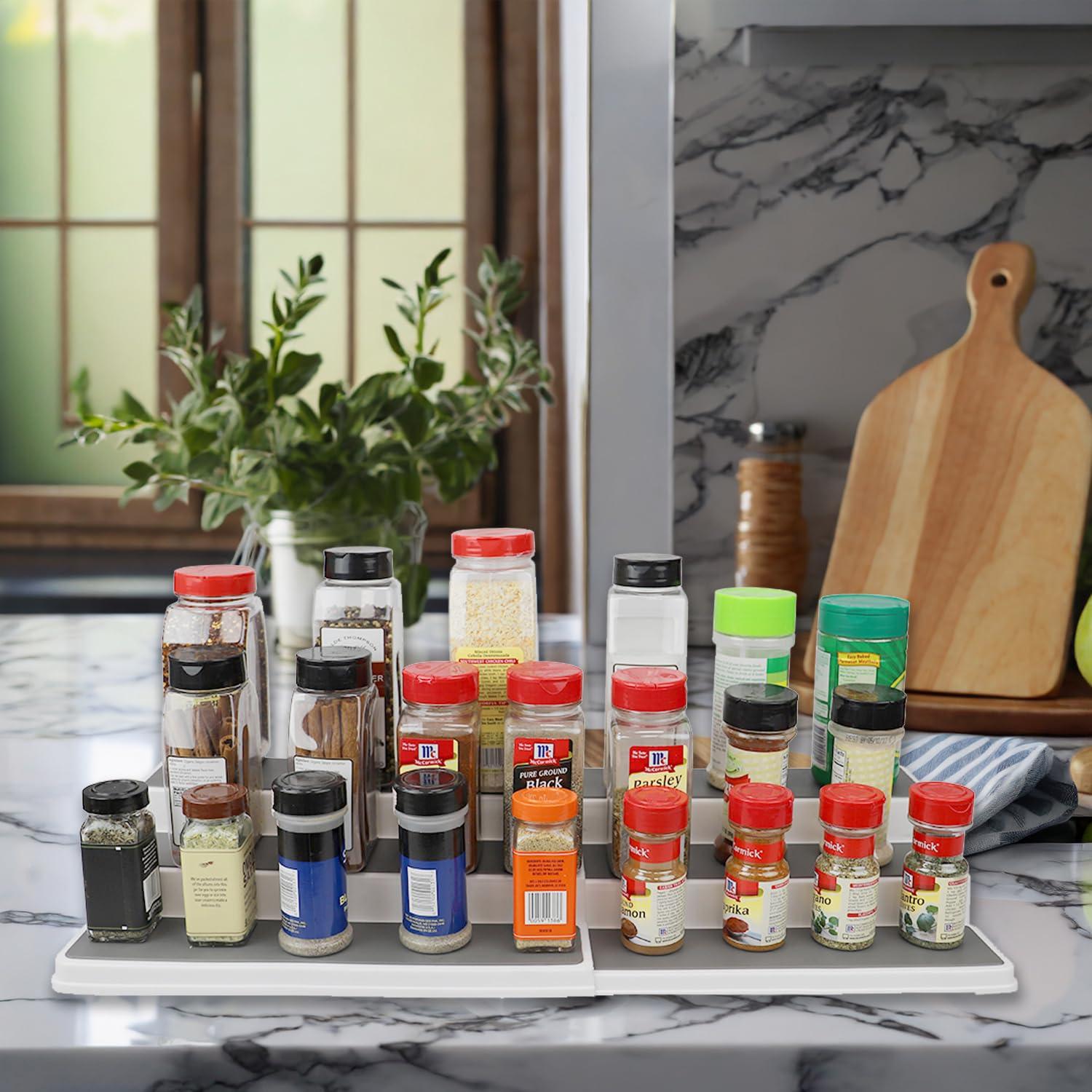 Home Basics 3 Tier Rubber Lined Plastic Spice Rack, Double, White, 14.5-23 Inches