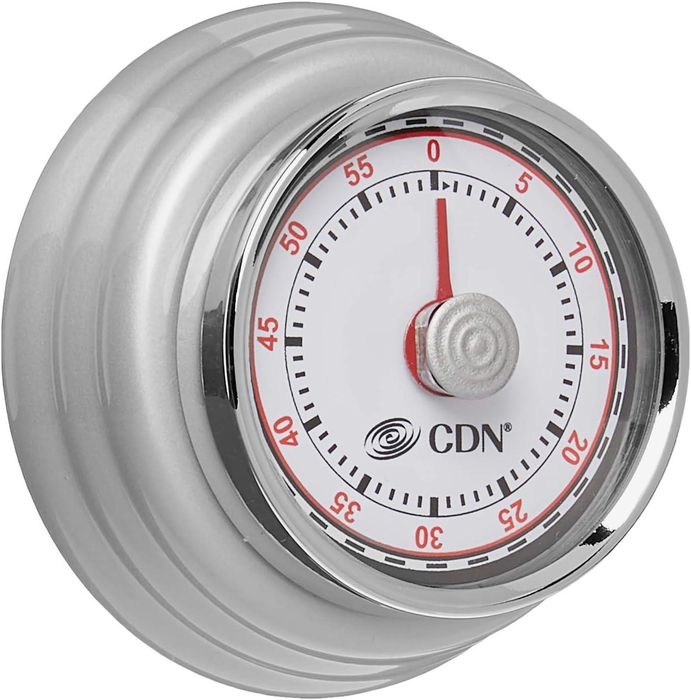 Compact Silver Mechanical Kitchen Timer with Anti-Slip Magnet