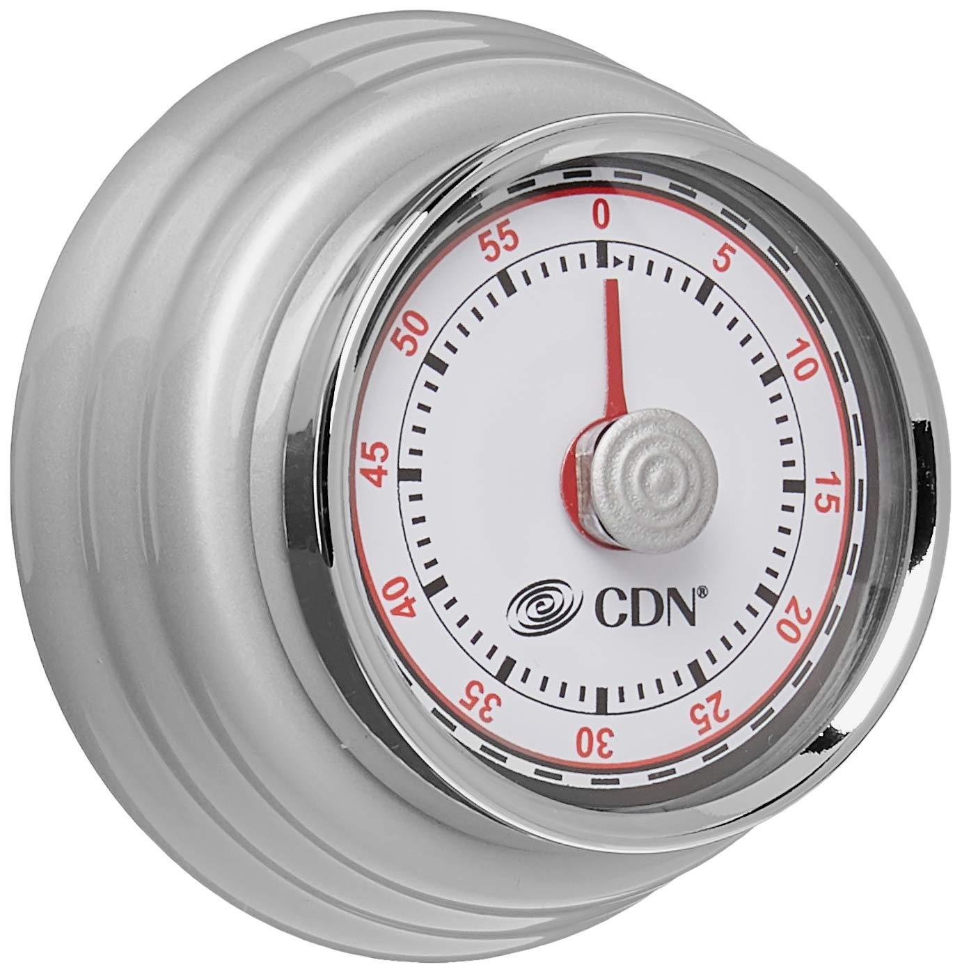 Compact Silver Mechanical Kitchen Timer with Anti-Slip Magnet