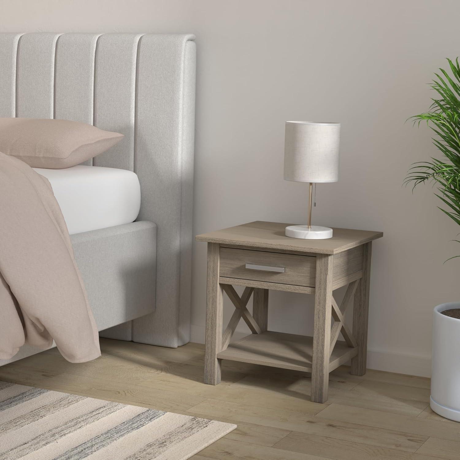 Simpli Home Kitchener Square End Table in Farmhouse Gray