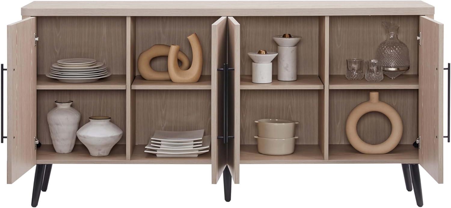 Manhattan Comfort Jodie 65" Mid-Century Modern Sideboard with 8 Adjustable Shelves in Whitewashed Oak