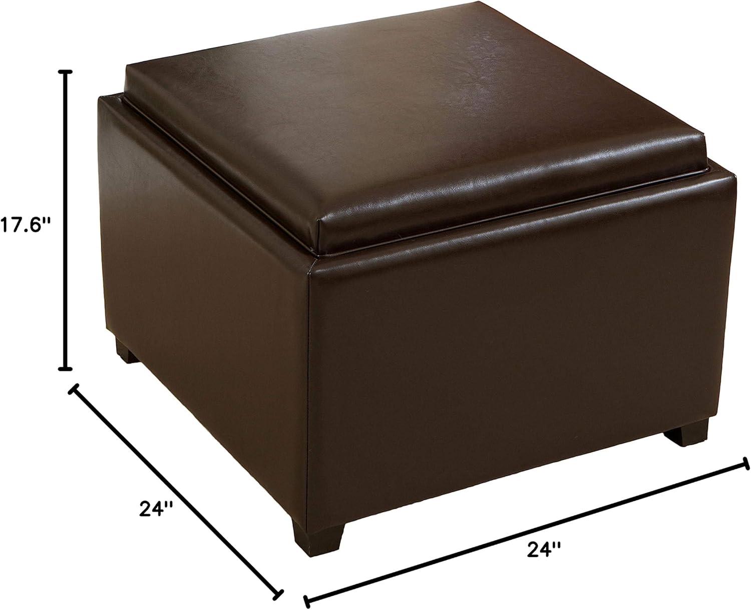 Wellington Leather Tray Top Storage Ottoman Brown - Christopher Knight Home: Footstool, Hardwood Frame