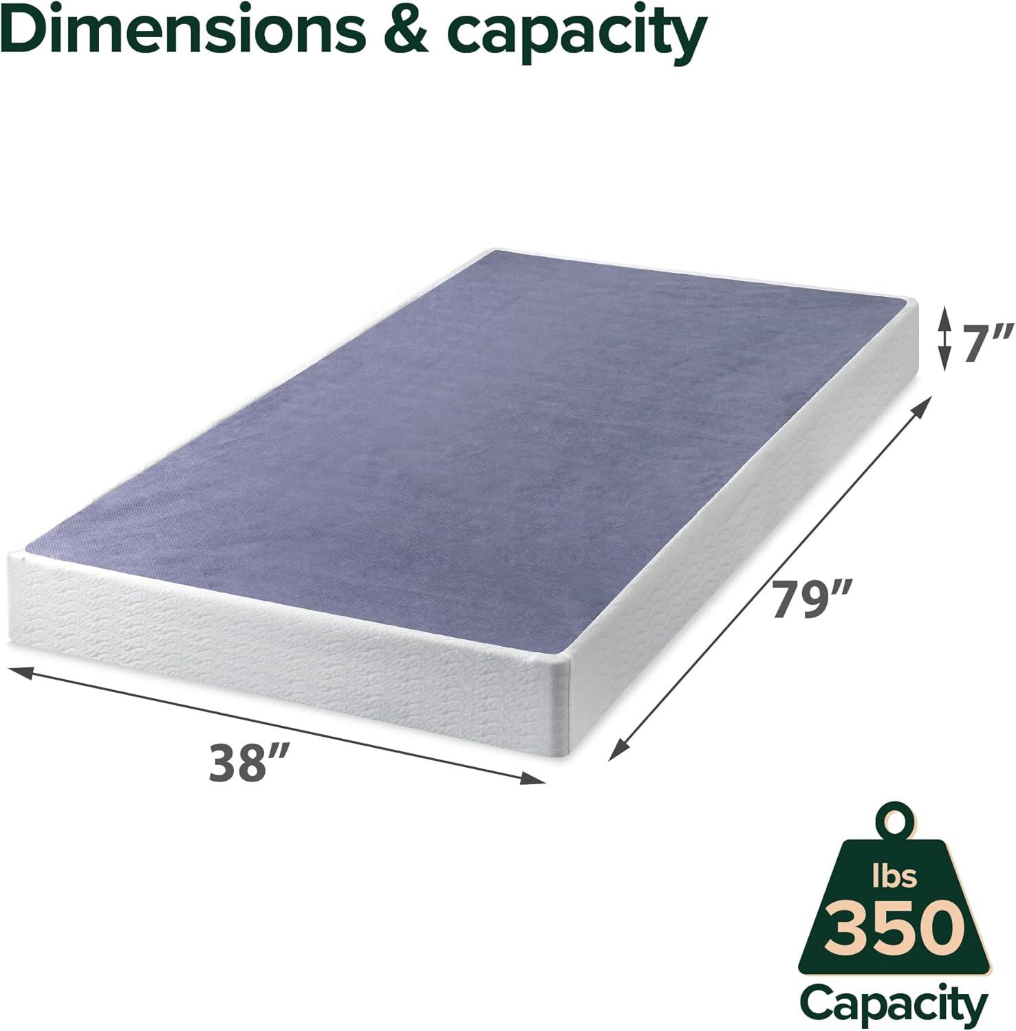 Zinus Twin XL 7" Metal Smart BoxSpring Mattress Base with Quick Assembly Purple: Steel Frame, Polyester Cover, Easy Care
