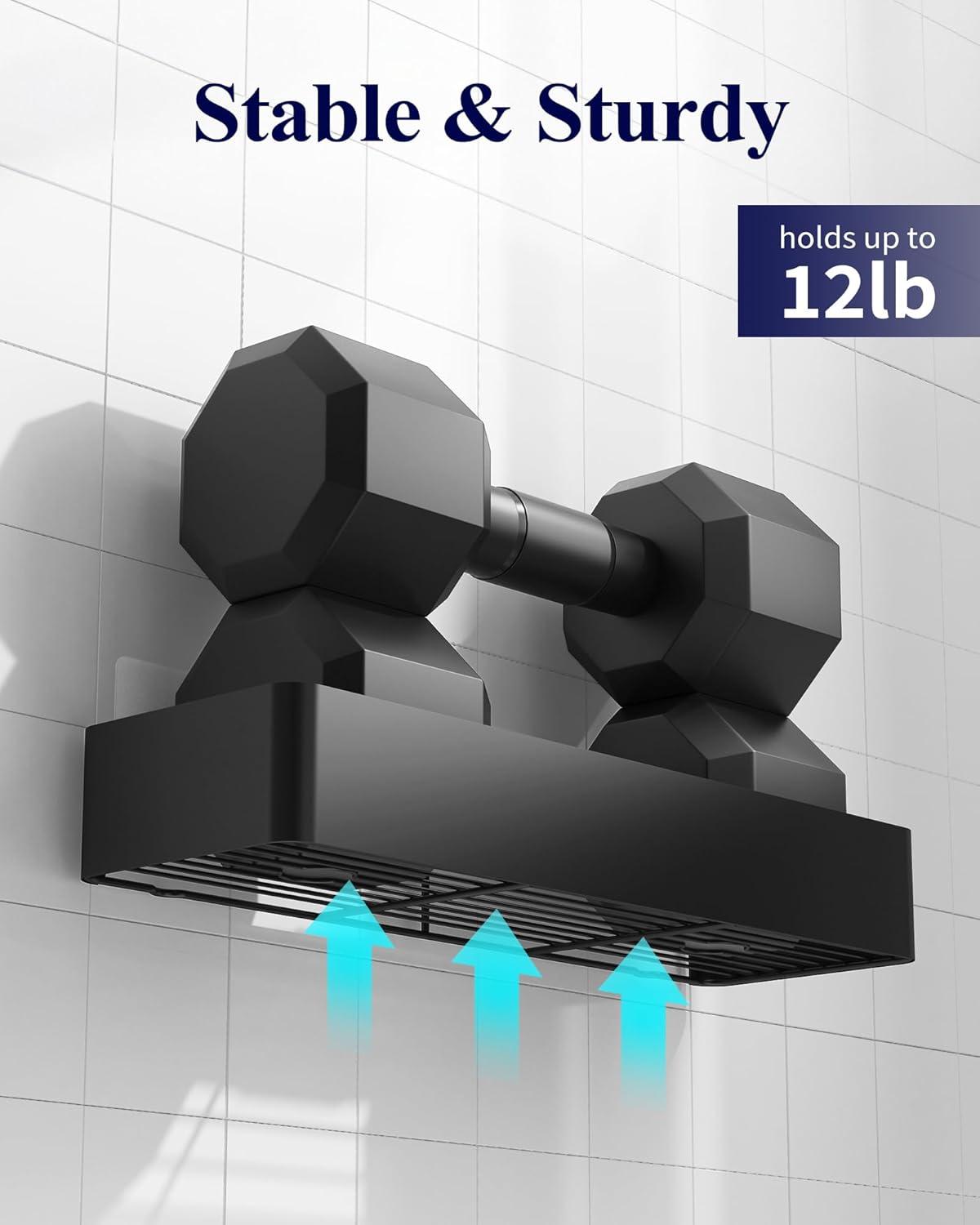 Kitsure X-Large Shower Caddy - 2 Pack Adhesive Shower Organizer, Rustproof Metal Shelves, No-Drill Bathroom Organizers and Storage, Black