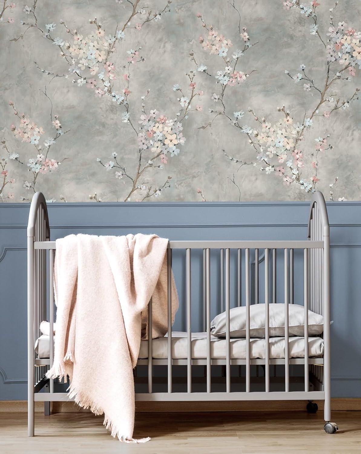 Harry & Grace Grey Floral Blossom Peel and Stick Wallpaper - 27 in. W. x 18 ft. L. Roll