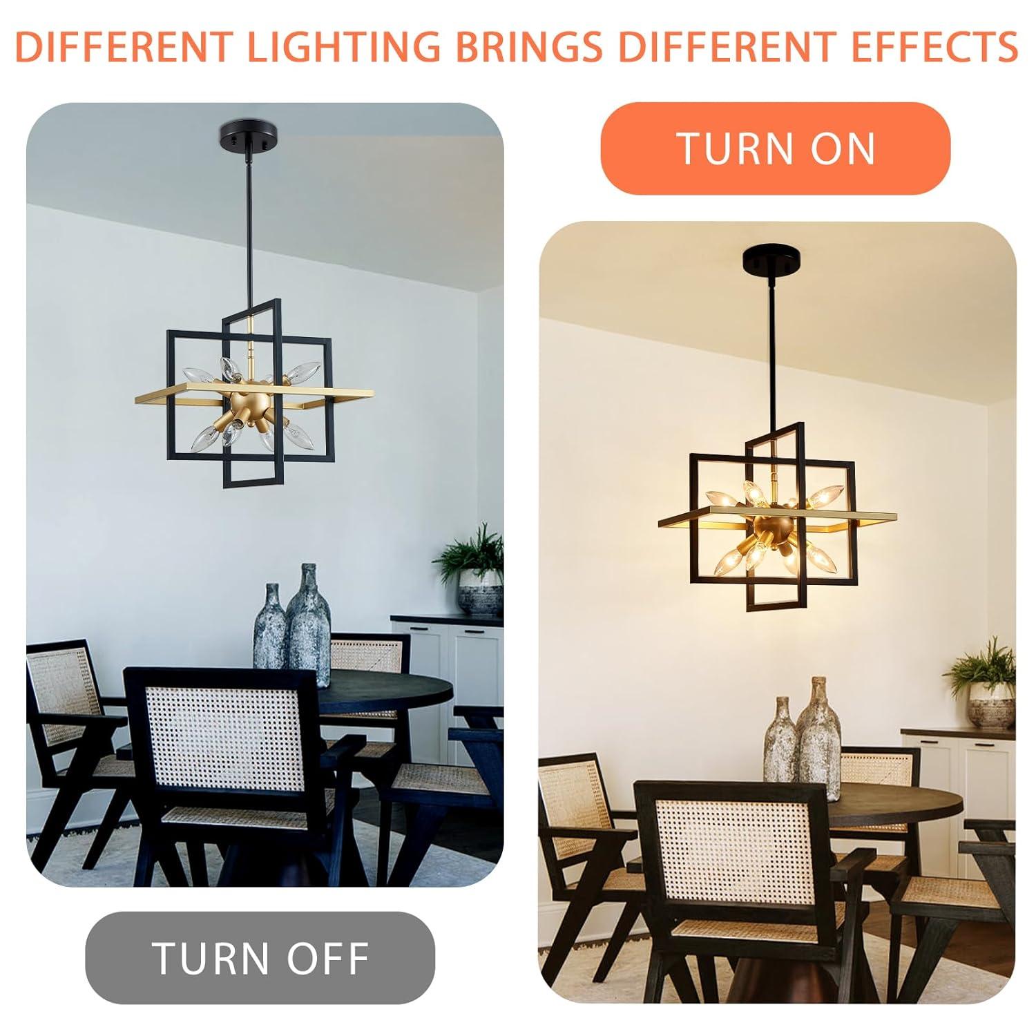 Modern Black and Gold Chandelier, 8-Light Geometric Pendant Light Fixture, Dining Light Fixtures Adjustable Chandelier for Dining Room Entryway Foyer Hallway Bedroom Living Room Kitchen Island